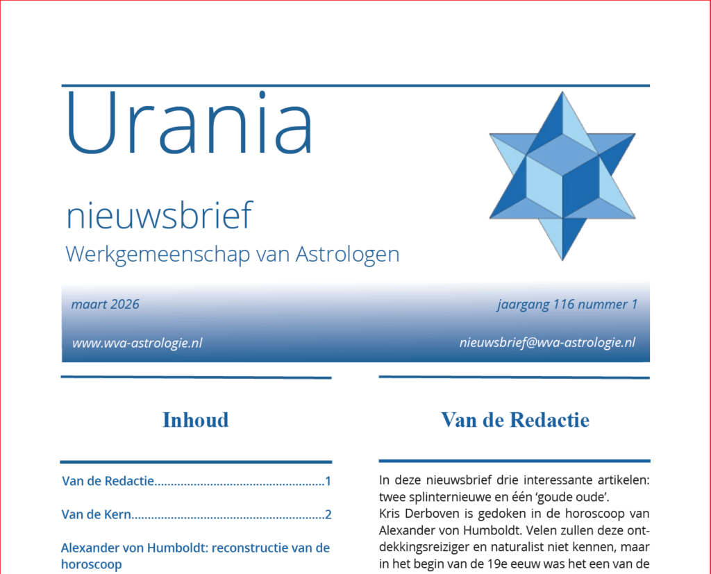 Voorzijde nieuwsbrief Urania maart 2026