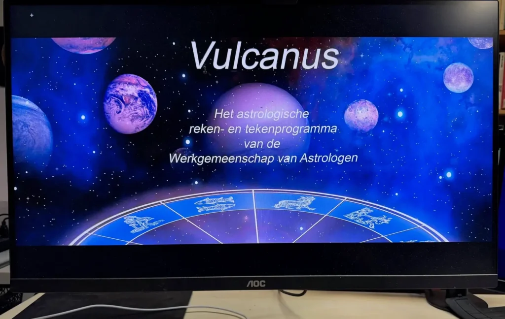 Openingsscherm van Vulcanus, het astrologische reken- en tekenprogramma van de WvA