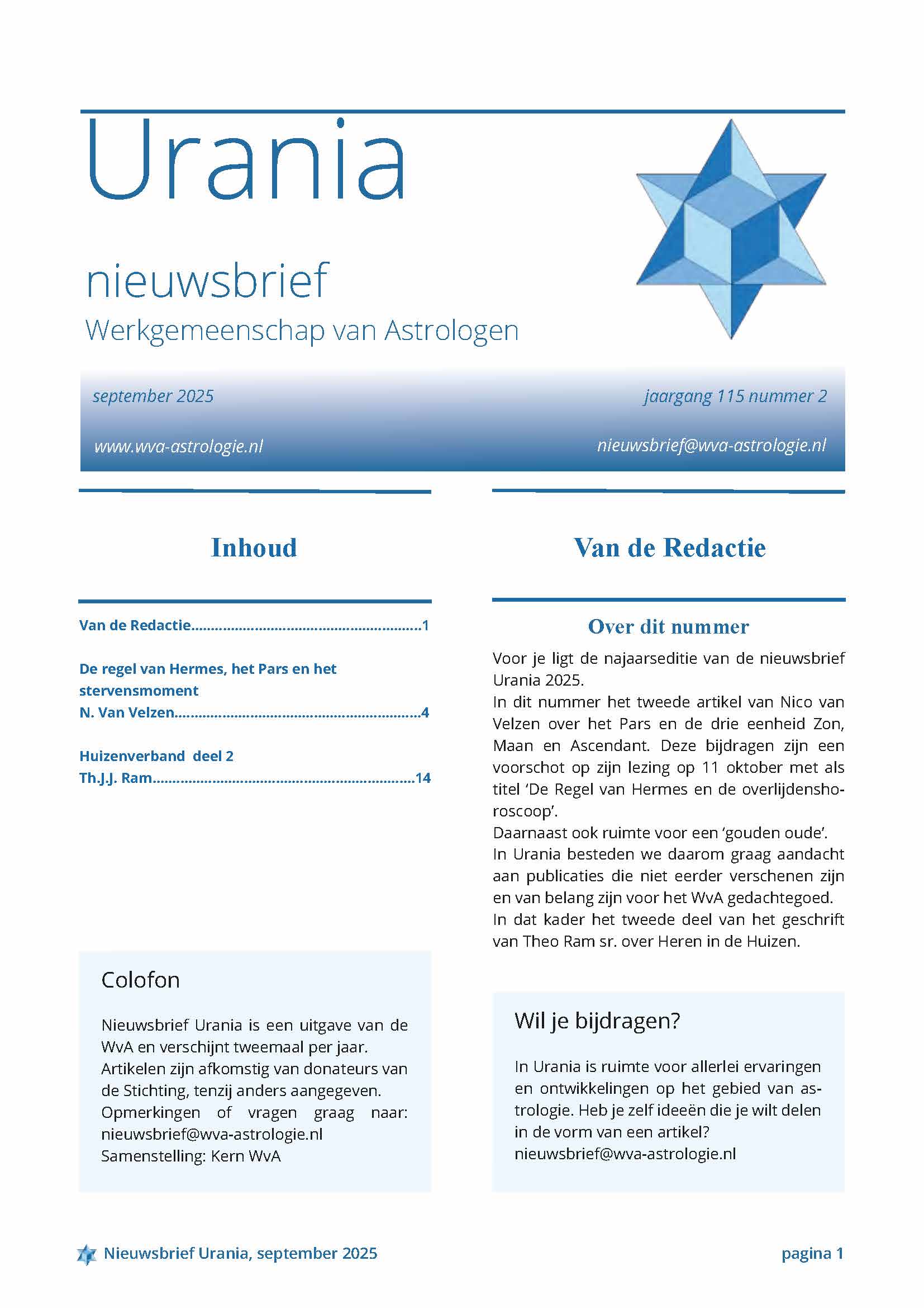 Nieuwsbrief Urania_115-2_september 2025_voorzijde